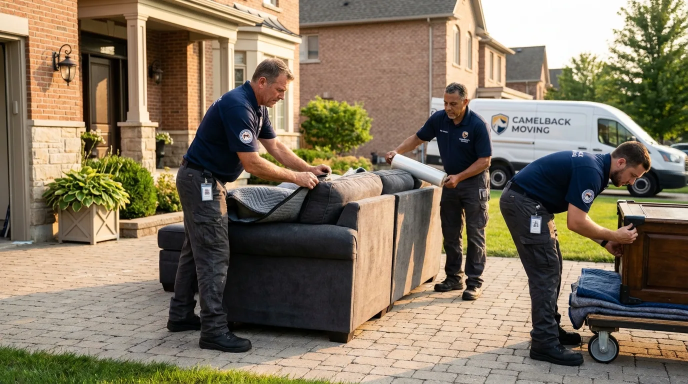 Large estate moving crew wrapping furniture in Woodbury, NJ