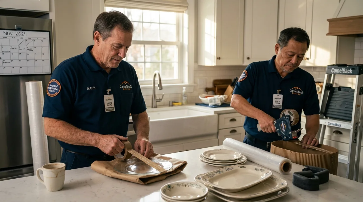Professional crew packing kitchen dishware in Woodbury, NJ